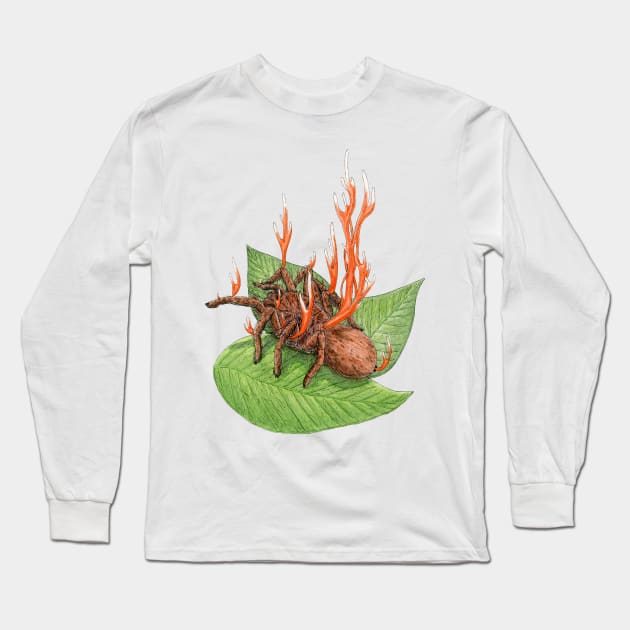 Cordyceps Tarantula (Cordyceps caloceroides) Long Sleeve T-Shirt by paintedpansy